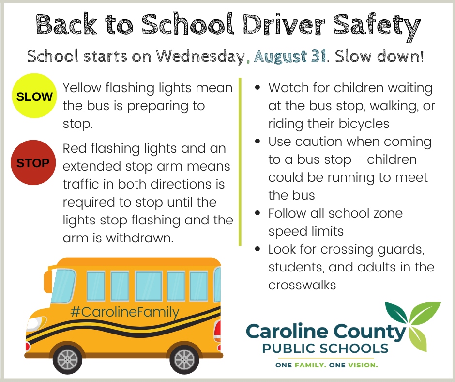 School bus image with safety tips