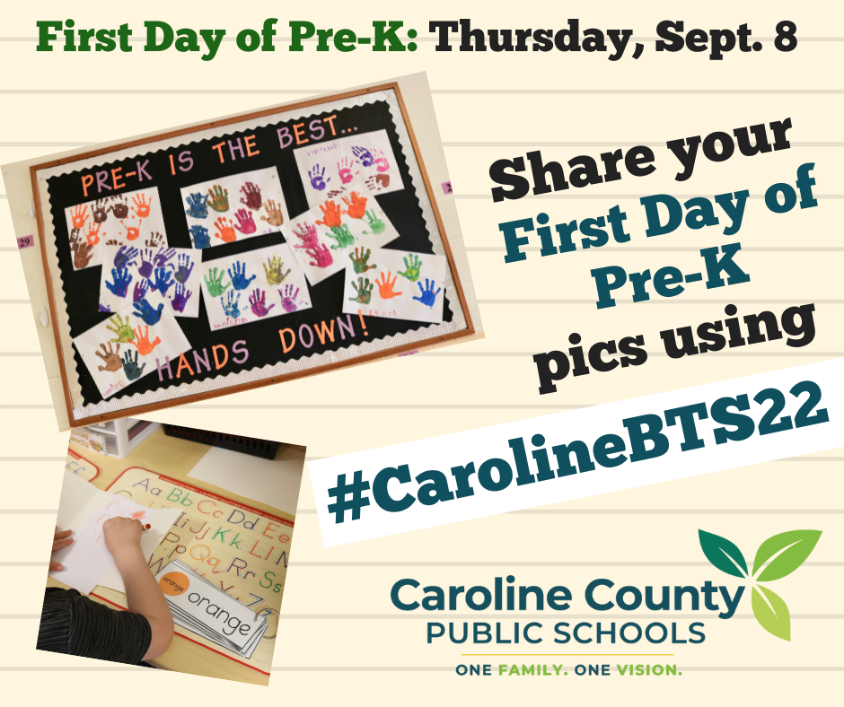 First day of pre-K, Thursday, Sept. 8, share your first day of Pre-K pics using #CarolineBTS22