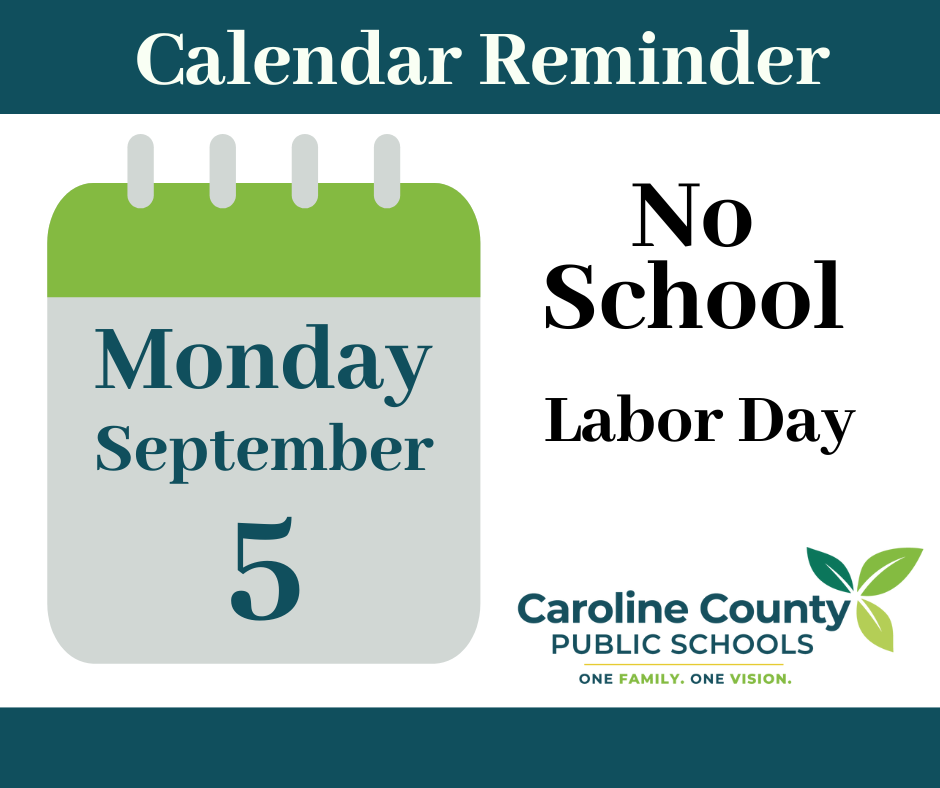 Calendar Reminder: Monday, Sept. 5, No School, Labor Day