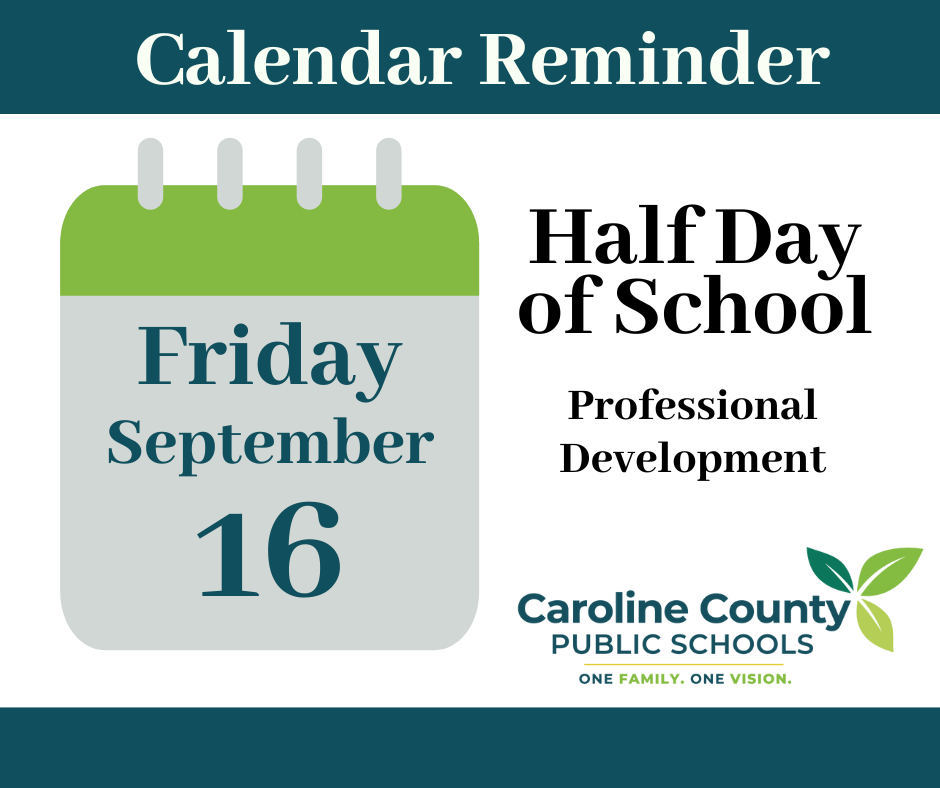 Calendar Reminder: Monday, Sept. 16, half day of school