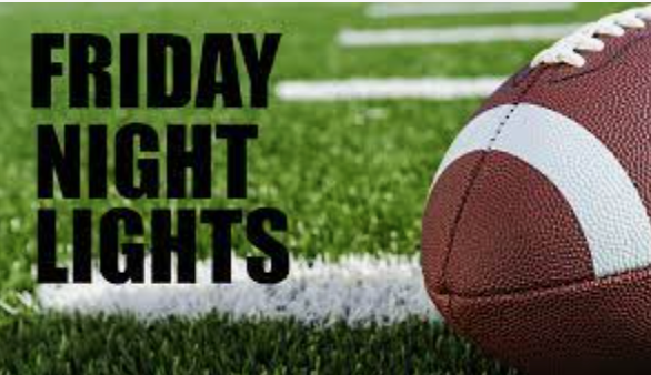 Football sits on a playing field with the words Friday Night Lights