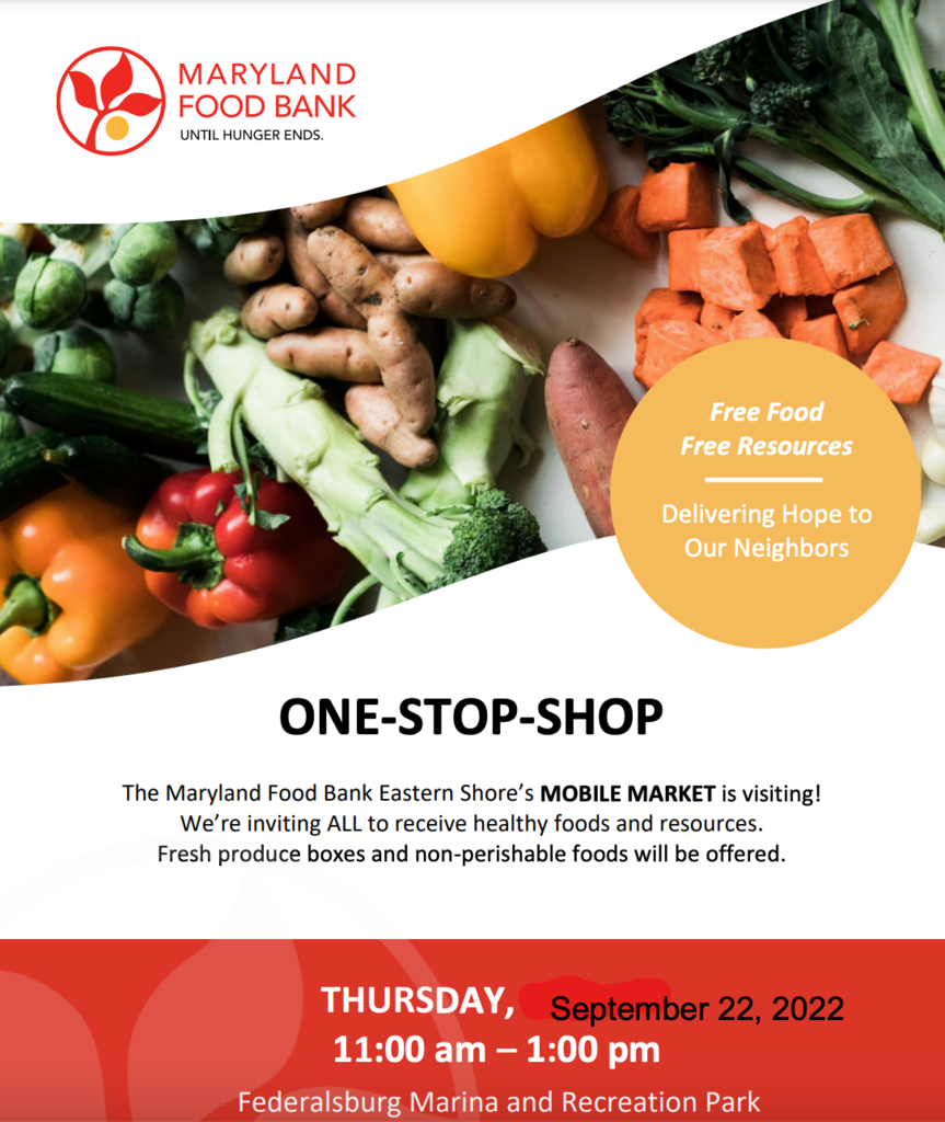 flyer with fruits and vegetables with dates for free food