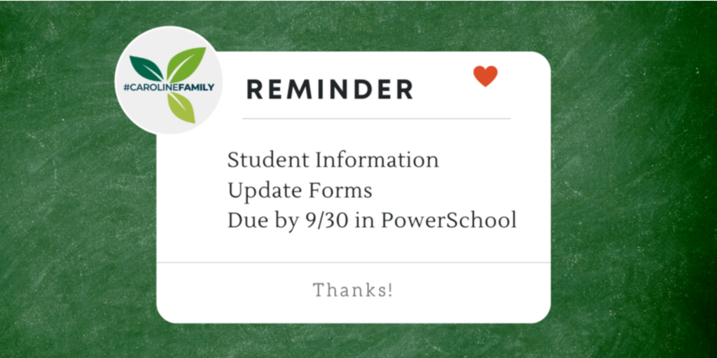 Reminder for Student information forms being due by September 30th